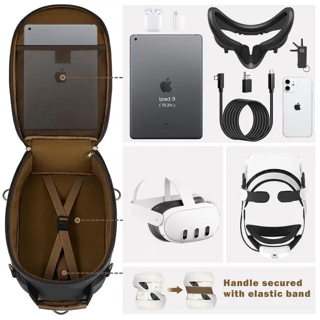 Alt view image 3 of 6 - SMRITI Hard Carrying Case Compatible with VR Headsets Virtual Reality and Touch Controllers Accessories, Large Portable Protection Backpack for Travel and Home Storage