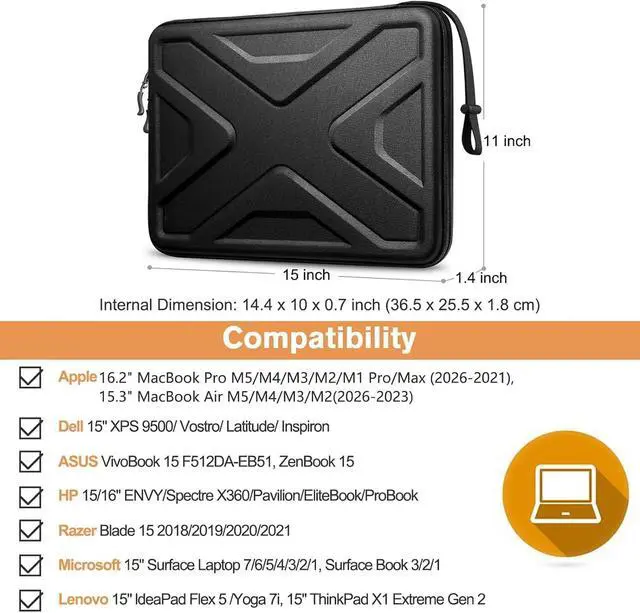 Alt view image 2 of 7 - SITHON Hard Shell Laptop Sleeve Case for 15" MacBook Air M5/A3448 (2026) | 16" MacBook Pro M5 Pro/Max A3428 A3429 (2026) M4/M3/M2/M1, 15 Surface Laptop, Shockproof Computer Bag
