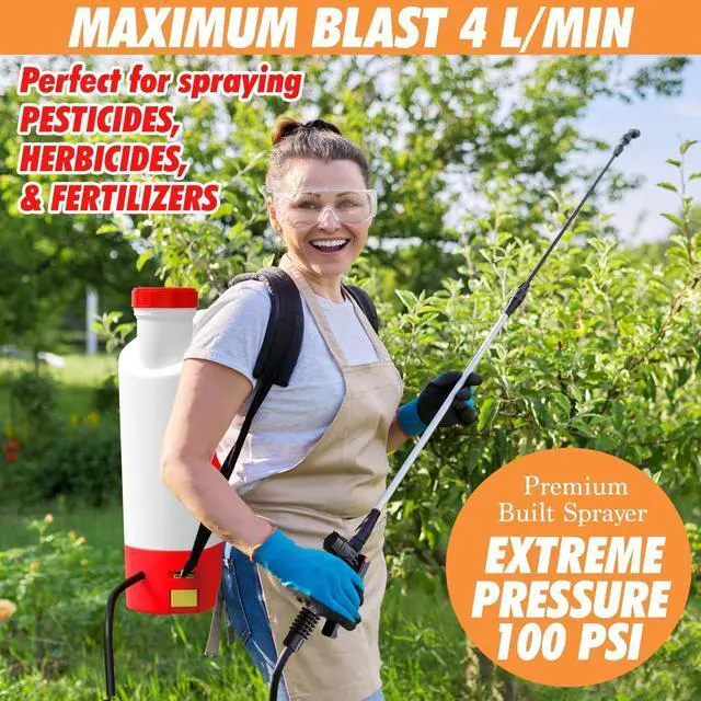 Alt view image 2 of 7 - Battery Powered Backpack Sprayer - 4.2 Gallon, 8 Nozzles, 100PSI Cutoff, Long Battery Life, Wide Mouth, High-Pressure Spray Hose, Trigger Lock, Pressure Knob Controller