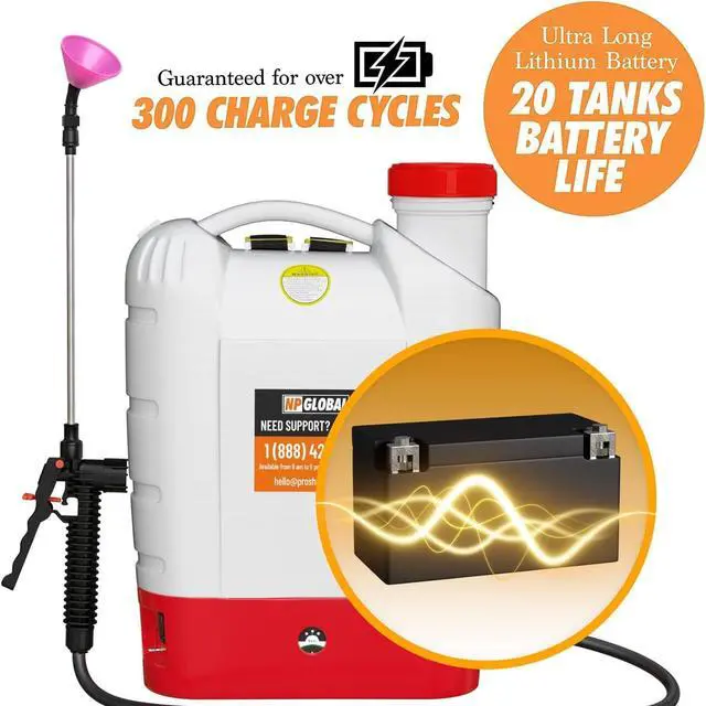 Alt view image 4 of 7 - Battery Powered Backpack Sprayer - 4.2 Gallon, 8 Nozzles, 100PSI Cutoff, Long Battery Life, Wide Mouth, High-Pressure Spray Hose, Trigger Lock, Pressure Knob Controller