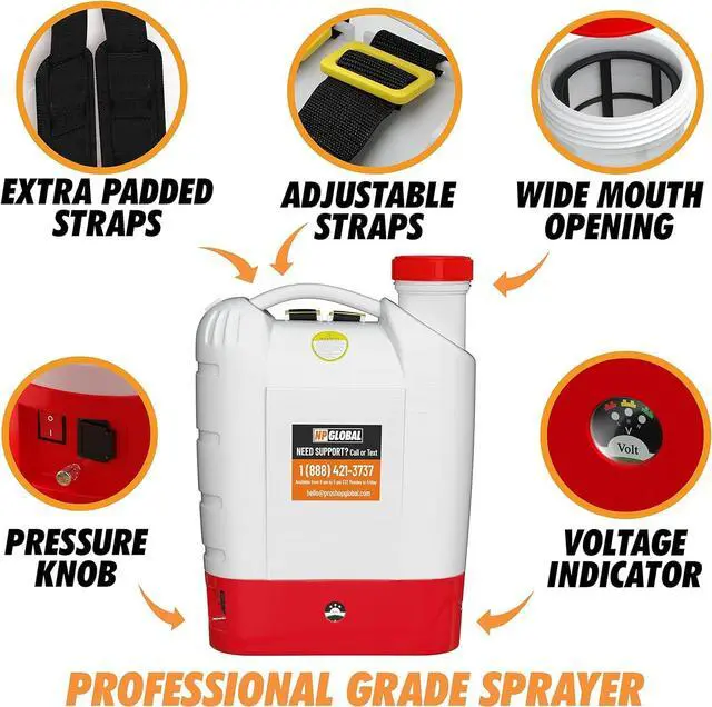 Alt view image 6 of 7 - Battery Powered Backpack Sprayer - 4.2 Gallon, 8 Nozzles, 100PSI Cutoff, Long Battery Life, Wide Mouth, High-Pressure Spray Hose, Trigger Lock, Pressure Knob Controller