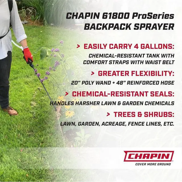 Alt view image 2 of 5 - Chapin 4-Gallon ProSeries Backpack Sprayer, 3-Stage Filtration | Chemical-resistant poly tank; adjustable brass, poly and fan nozzles for precise lawn, garden and landscape coverage