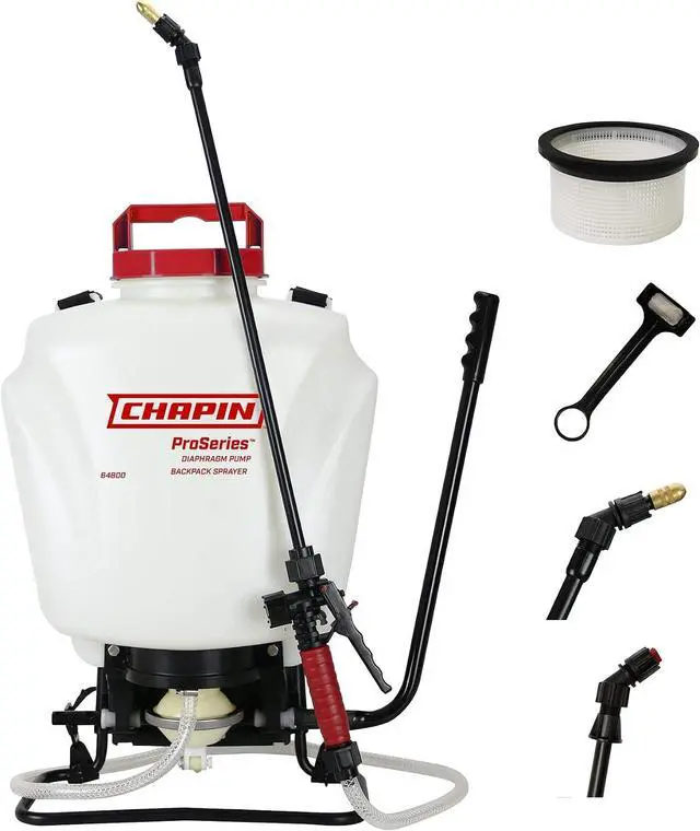 Main image of Chapin International 64800 4-Gallon ProSeries Liquid and Wettable Powder Diaphragm Pump Backpack Sprayer for Fertilizer, Herbicides and Pesticides, 4-Gallon (1 Sprayer/Package)