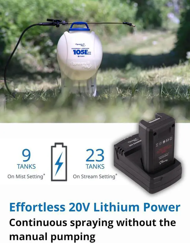Alt view image 3 of 7 - Sprayers Plus 105ex Backpack Sprayer 4 Gallon Battery Powered, 20V Lithium Battery, Chemcial Resistant Viton Seals Brass Wand, Adjustable Nozzles for Lawn Care Gardening Weed Control