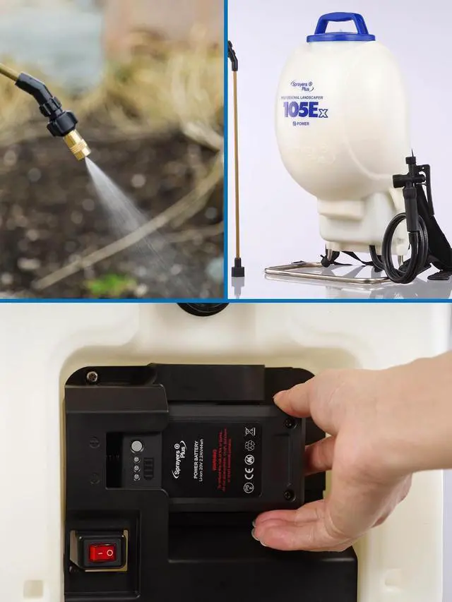 Alt view image 7 of 7 - Sprayers Plus 105ex Backpack Sprayer 4 Gallon Battery Powered, 20V Lithium Battery, Chemcial Resistant Viton Seals Brass Wand, Adjustable Nozzles for Lawn Care Gardening Weed Control