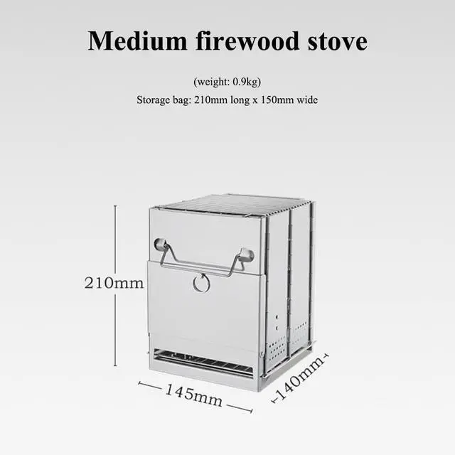 Alt view image 2 of 7 - Camping Wood Burning Stove with Grill, Collapsible Backpacking Survival Rocket Stove Stainless Steel Campfire Stove for Outdoor Cooking Picnic Hiking BBQ (Sliver-Small)