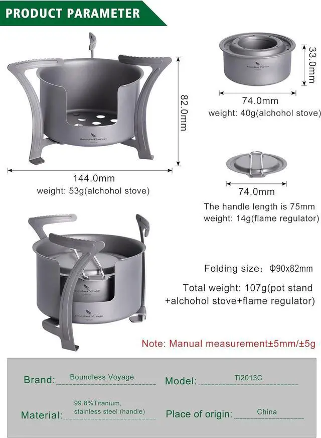 Alt view image 3 of 7 - Boundless Voyage Titanium Alcohol Stove Spirit Burner with Fire Cover Outdoor Wood Stove with Stands Brackets Camping Multi-Fuels Ultralight Backpacking Stove (Stove & Bracket Set)