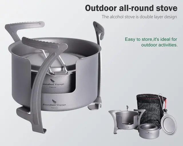 Alt view image 6 of 7 - Boundless Voyage Titanium Alcohol Stove Spirit Burner with Fire Cover Outdoor Wood Stove with Stands Brackets Camping Multi-Fuels Ultralight Backpacking Stove (Stove & Bracket Set)