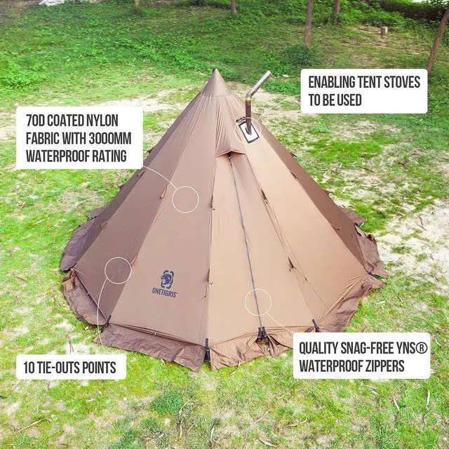Alt view image 4 of 7 - OneTigris Rock Fortress Hot Tent with Stove Jack, 4 Season, 4-6 Person Tipi for Camping, Backpacking, Hunting, Fishing - Waterproof, Wind-Proof