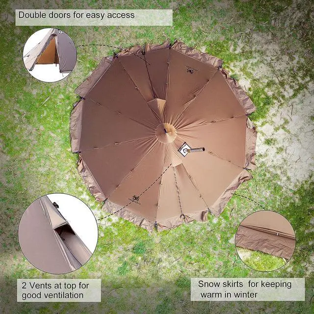 Alt view image 5 of 7 - OneTigris Rock Fortress Hot Tent with Stove Jack, 4 Season, 4-6 Person Tipi for Camping, Backpacking, Hunting, Fishing - Waterproof, Wind-Proof