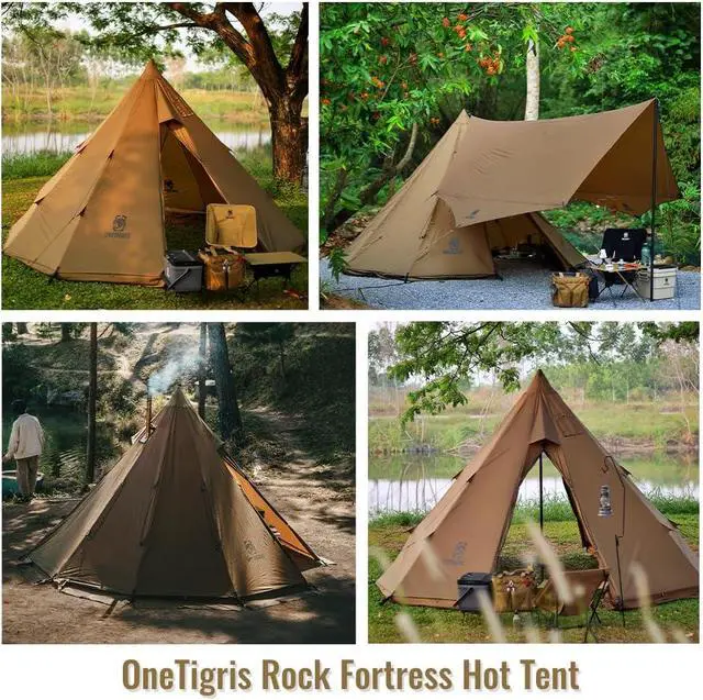 Alt view image 7 of 7 - OneTigris Rock Fortress Hot Tent with Stove Jack, 4 Season, 4-6 Person Tipi for Camping, Backpacking, Hunting, Fishing - Waterproof, Wind-Proof