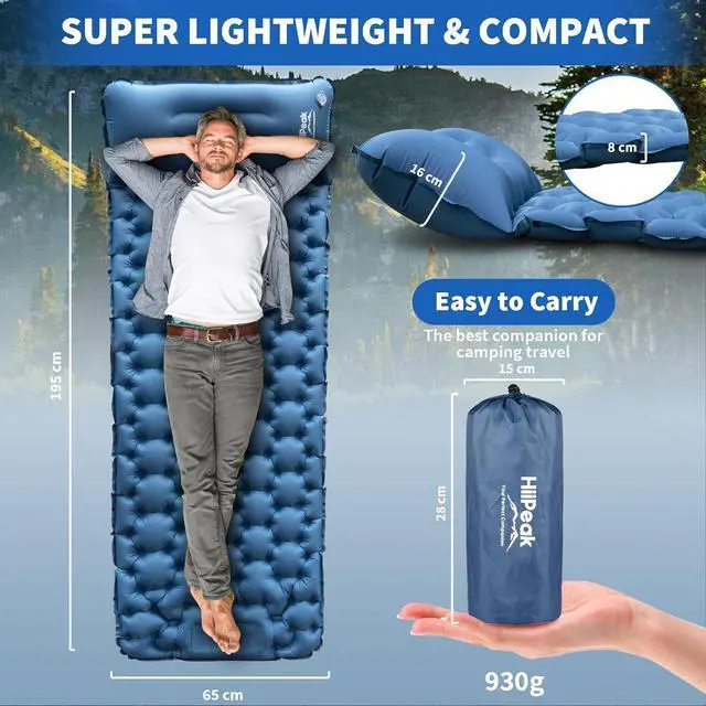 Alt view image 2 of 7 - HiiPeak Sleeping Pad for Camping- Ultralight Inflatable Sleeping Mat with Built-in Foot Pump & Pillow, Upgraded Compact Camping Air Mattress for Tent, Backpacking, Hiking
