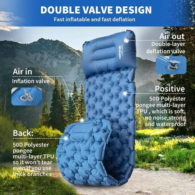 Alt view image 5 of 7 - HiiPeak Sleeping Pad for Camping- Ultralight Inflatable Sleeping Mat with Built-in Foot Pump & Pillow, Upgraded Compact Camping Air Mattress for Tent, Backpacking, Hiking