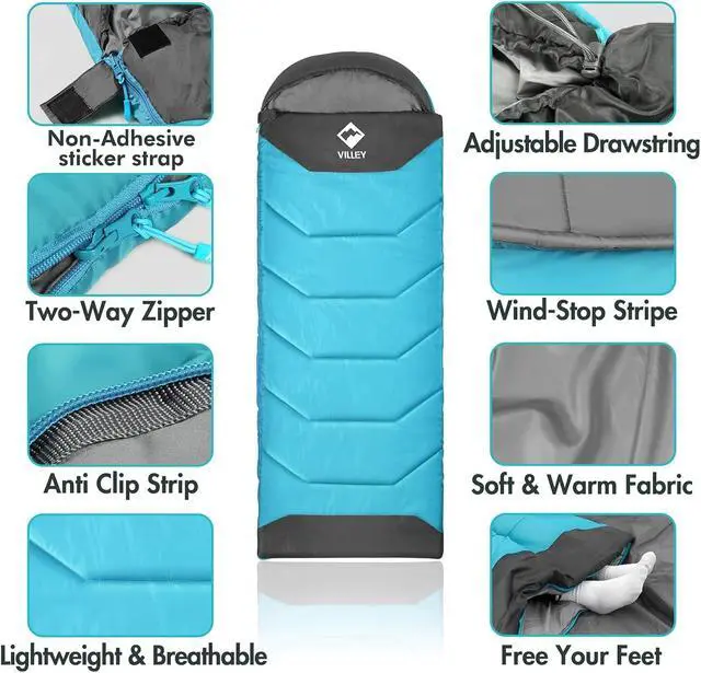 Alt view image 3 of 7 - VILLEY Camping Sleeping Bag for Adults Boys and Girls, Lightweight Compact Backpacking Sleeping Bag for Outdoor, Traveling, Hiking