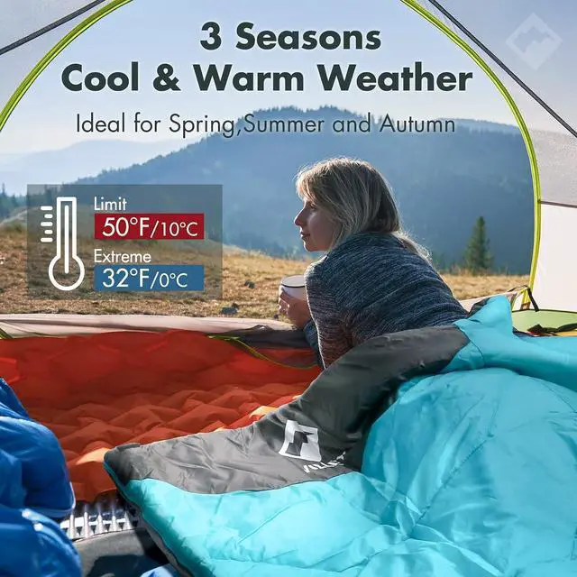 Alt view image 5 of 7 - VILLEY Camping Sleeping Bag for Adults Boys and Girls, Lightweight Compact Backpacking Sleeping Bag for Outdoor, Traveling, Hiking
