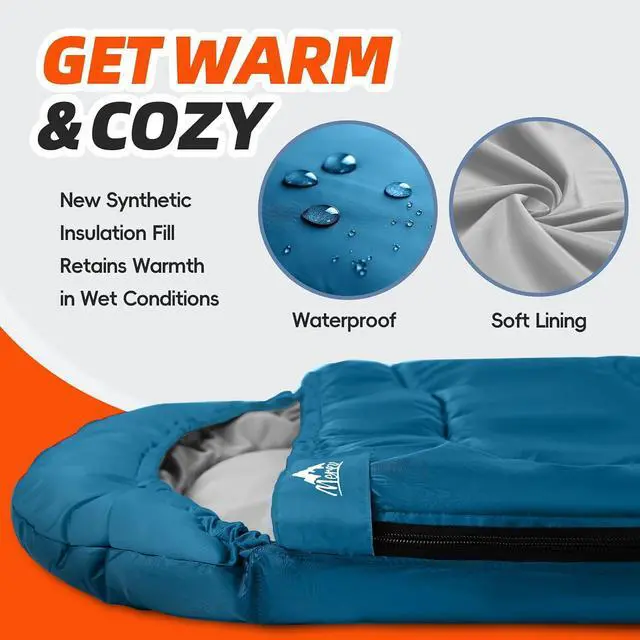 Alt view image 3 of 6 - MEREZA Sleeping Bags for Adults Cold Weather Mens Warm Sleeping Bag for Big and Tall Girls Boys with Compression Sack for 3-4 Season Camping Backpacking Hiking