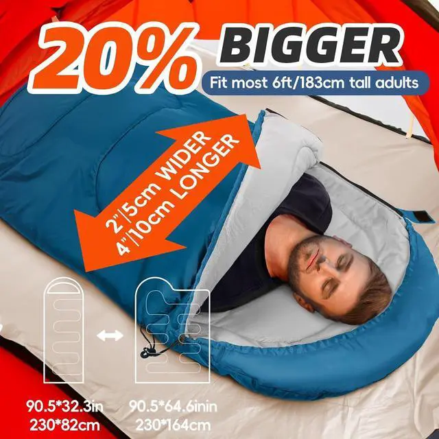 Alt view image 4 of 6 - MEREZA Sleeping Bags for Adults Cold Weather Mens Warm Sleeping Bag for Big and Tall Girls Boys with Compression Sack for 3-4 Season Camping Backpacking Hiking