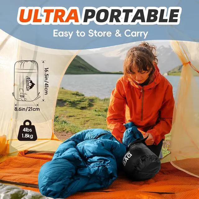 Alt view image 6 of 6 - MEREZA Sleeping Bags for Adults Cold Weather Mens Warm Sleeping Bag for Big and Tall Girls Boys with Compression Sack for 3-4 Season Camping Backpacking Hiking