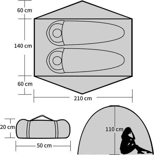 Alt view image 6 of 7 - 2 Person Camping Tent Outdoor Lightweight Waterproof Easy Setup Two Doors 3 Season Double Layer Large Space Backpacking Tent for Camping Backpacking Hiking Travelling Hunting
