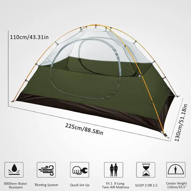 Alt view image 2 of 7 - Camping Tent 1/2 Person Tent Waterproof Two Doors Backpacking Tent Easy Setup Lightweight for Outdoor, Hiking Mountaineering Travel