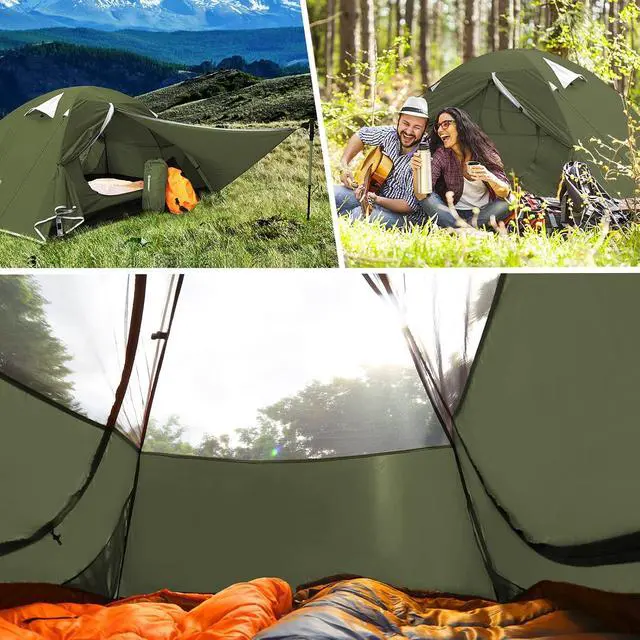 Alt view image 5 of 7 - Camping Tent 1/2 Person Tent Waterproof Two Doors Backpacking Tent Easy Setup Lightweight for Outdoor, Hiking Mountaineering Travel