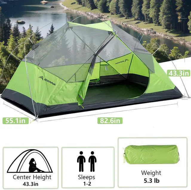 Alt view image 3 of 7 - Backpacking 2 Person Tent Lightweight 3 Season Camping Tent | 20D 380T Nylon Rainfly Double Layer Free Standing Includes Footprnint 7001 Aluminium Poles for Camping Hiking Biking