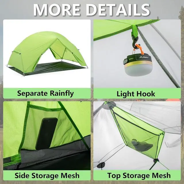 Alt view image 6 of 7 - Backpacking 2 Person Tent Lightweight 3 Season Camping Tent | 20D 380T Nylon Rainfly Double Layer Free Standing Includes Footprnint 7001 Aluminium Poles for Camping Hiking Biking