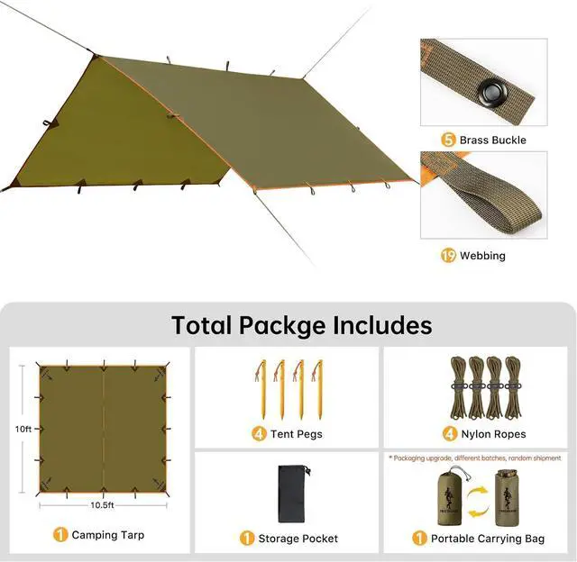 Alt view image 2 of 7 - FREE SOLDIER Waterproof Camping Tarp Shelter Awning | Lightweight, Compact, Quick Wetup, Waterproof Sun Shelter Campingtarp,For Backpacking, Beach, Travel and Outdoor Activities