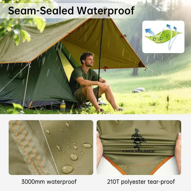 Alt view image 3 of 7 - FREE SOLDIER Waterproof Camping Tarp Shelter Awning | Lightweight, Compact, Quick Wetup, Waterproof Sun Shelter Campingtarp,For Backpacking, Beach, Travel and Outdoor Activities