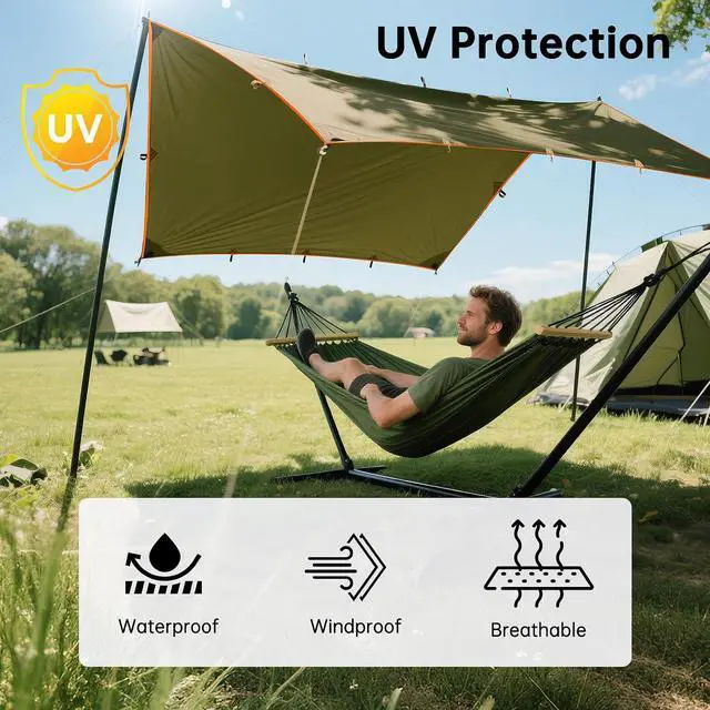 Alt view image 4 of 7 - FREE SOLDIER Waterproof Camping Tarp Shelter Awning | Lightweight, Compact, Quick Wetup, Waterproof Sun Shelter Campingtarp,For Backpacking, Beach, Travel and Outdoor Activities