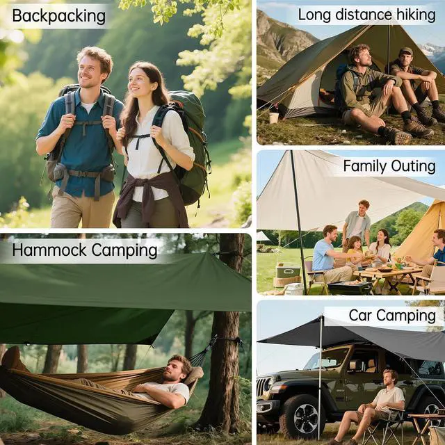 Alt view image 7 of 7 - FREE SOLDIER Waterproof Camping Tarp Shelter Awning | Lightweight, Compact, Quick Wetup, Waterproof Sun Shelter Campingtarp,For Backpacking, Beach, Travel and Outdoor Activities