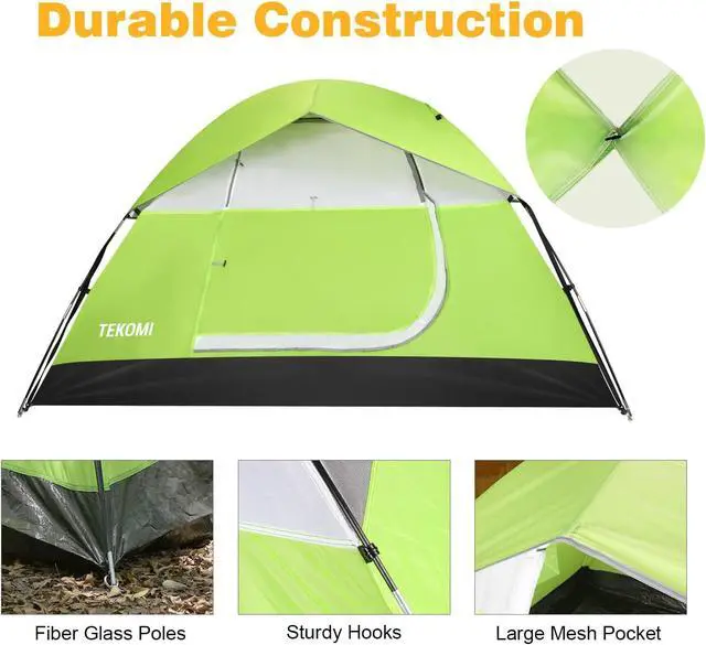 Alt view image 3 of 6 - Camping Tent, TEKOMI Waterproof Family Dome Tent with Removable Rain Fly, Instant Cabin Tent for 60 Seconds Set Up, Advanced Venting Design, Fit Camp Backpacking Hiking Outdoor, Dark Green