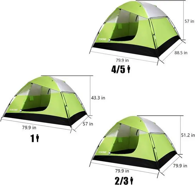 Alt view image 4 of 6 - Camping Tent, TEKOMI Waterproof Family Dome Tent with Removable Rain Fly, Instant Cabin Tent for 60 Seconds Set Up, Advanced Venting Design, Fit Camp Backpacking Hiking Outdoor, Dark Green