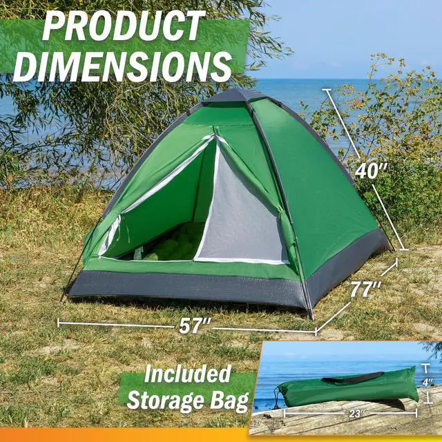 Alt view image 2 of 7 - 2 Person Camping Tent with Rain Fly and Carrying Bag - Lightweight Outdoor Pop Up Tents for Camping Essentials, Music Festivals, Backpacking, Hiking, or Beach Shelter by Wakeman Outdoors