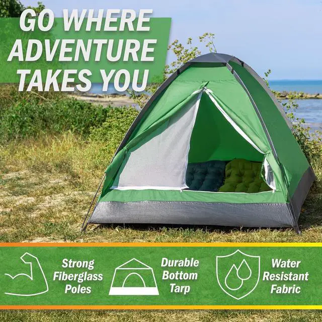 Alt view image 3 of 7 - 2 Person Camping Tent with Rain Fly and Carrying Bag - Lightweight Outdoor Pop Up Tents for Camping Essentials, Music Festivals, Backpacking, Hiking, or Beach Shelter by Wakeman Outdoors