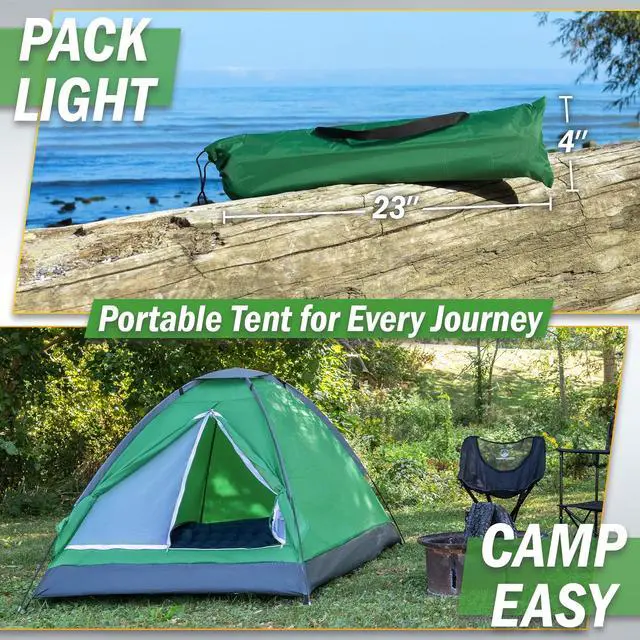 Alt view image 5 of 7 - 2 Person Camping Tent with Rain Fly and Carrying Bag - Lightweight Outdoor Pop Up Tents for Camping Essentials, Music Festivals, Backpacking, Hiking, or Beach Shelter by Wakeman Outdoors
