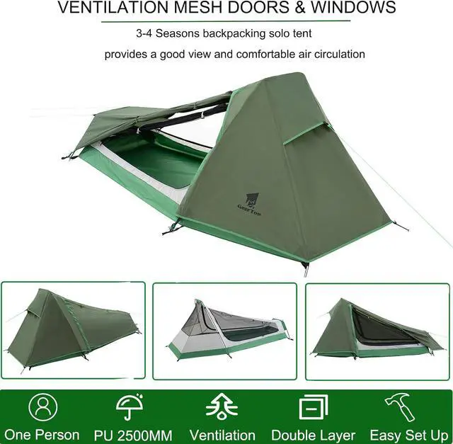 Alt view image 2 of 7 - GEERTOP Ultralight Solo Bivy Tent, 1 Person Backpacking Tent for Camping | Lightweight & Waterproof Solo Tent, Aluminum Poles, Double-Wall, for Camping, Hiking, Hunting, Motorcycle Adventures