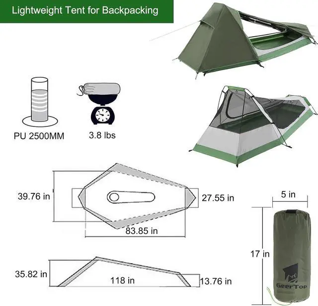 Alt view image 6 of 7 - GEERTOP Ultralight Solo Bivy Tent, 1 Person Backpacking Tent for Camping | Lightweight & Waterproof Solo Tent, Aluminum Poles, Double-Wall, for Camping, Hiking, Hunting, Motorcycle Adventures