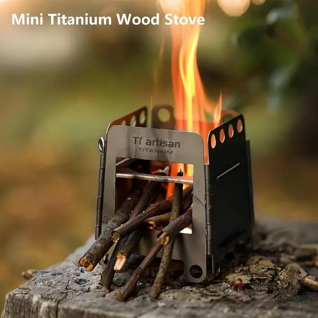 Alt view image 3 of 7 - Titanium Wood Stove Foldable Portable Alcohol Stove Titanium Wood Burning Stove Camping Backpacking Stove for Outdoor Camping Picnic BBQ (WS006ST(Small))