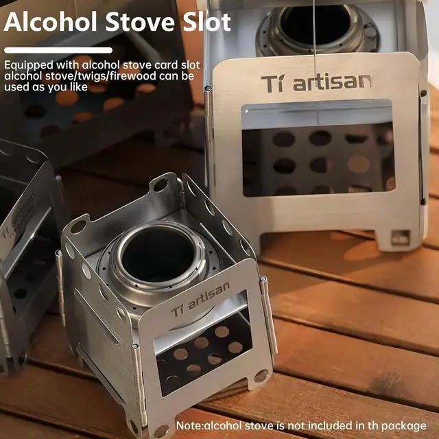 Alt view image 4 of 7 - Titanium Wood Stove Foldable Portable Alcohol Stove Titanium Wood Burning Stove Camping Backpacking Stove for Outdoor Camping Picnic BBQ (WS006ST(Small))