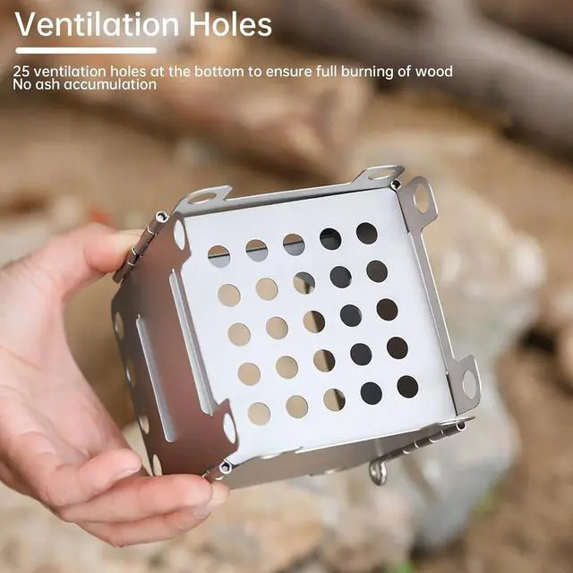 Alt view image 6 of 7 - Titanium Wood Stove Foldable Portable Alcohol Stove Titanium Wood Burning Stove Camping Backpacking Stove for Outdoor Camping Picnic BBQ (WS006ST(Small))