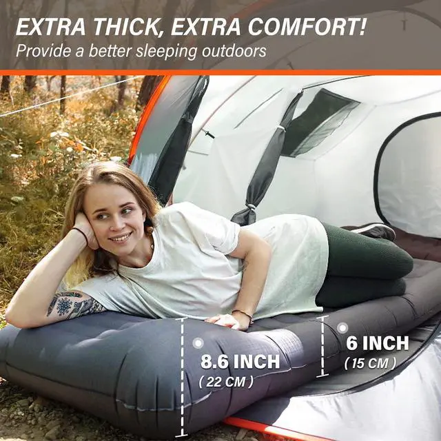 Alt view image 2 of 7 - TOBTOS Inflatable Camping Sleeping Pad with Pillow, Thick 6 Inch Ultralight Sleeping Pad with Built-in Pump, Lightweight Sleeping Mat for Camping, Backpacking, Hiking, Tent (Grey)
