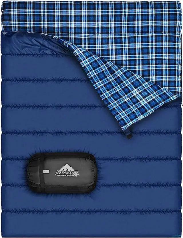 Main image of Cotton Flannel Double Sleeping Bag, 2 Person Camping Sleeping Bag | Queen Size for Adults Couples Family Camping Backpacking Hiking or Rv Traveling, Lightweight and Waterproof, 3-4 Season Use