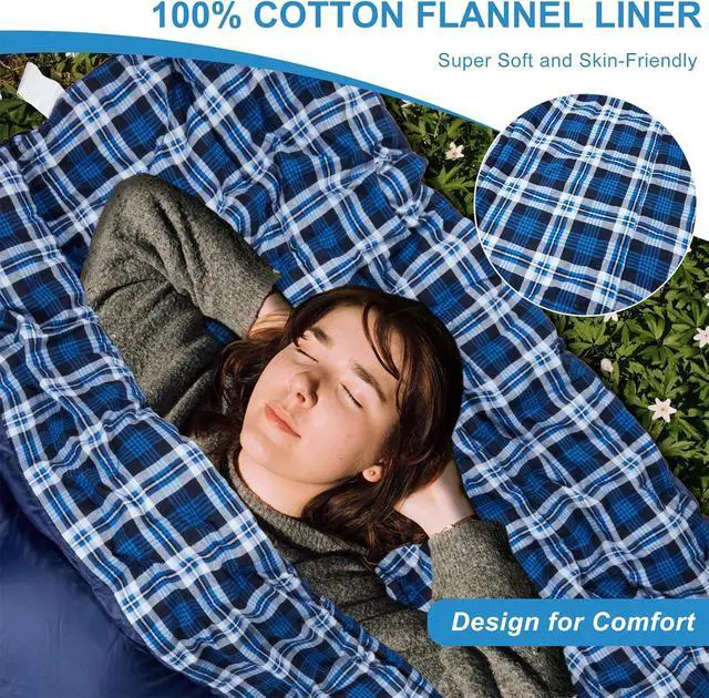 Alt view image 3 of 7 - Cotton Flannel Double Sleeping Bag, 2 Person Camping Sleeping Bag | Queen Size for Adults Couples Family Camping Backpacking Hiking or Rv Traveling, Lightweight and Waterproof, 3-4 Season Use