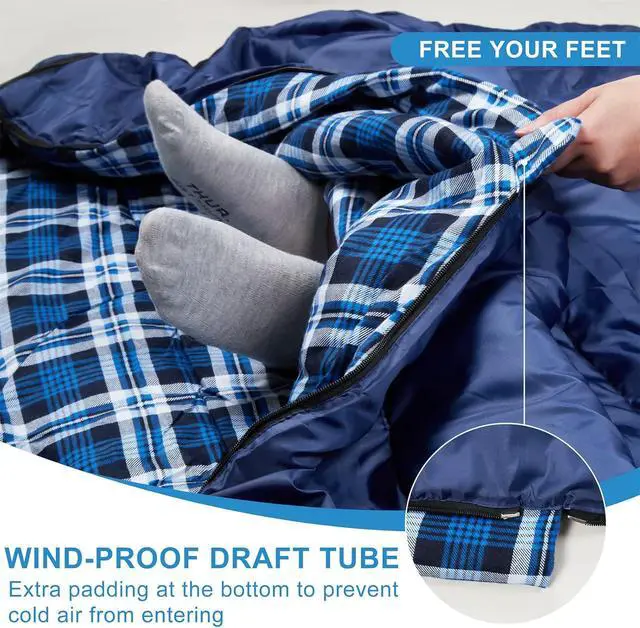 Alt view image 6 of 7 - Cotton Flannel Double Sleeping Bag, 2 Person Camping Sleeping Bag | Queen Size for Adults Couples Family Camping Backpacking Hiking or Rv Traveling, Lightweight and Waterproof, 3-4 Season Use