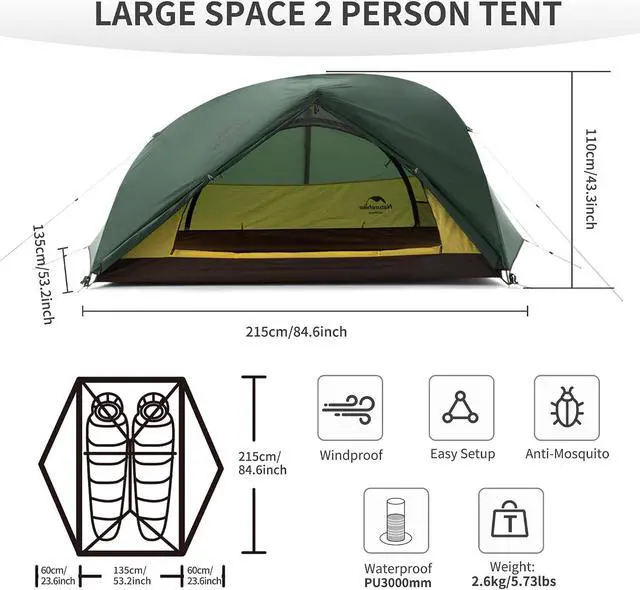 Alt view image 4 of 7 - Naturehike Star River 2 Person Backpacking Tent, Lightweight Waterproof 2 Person Camping Tent, Double Layer Two Person Tents for Camping, Hiking, Cycling