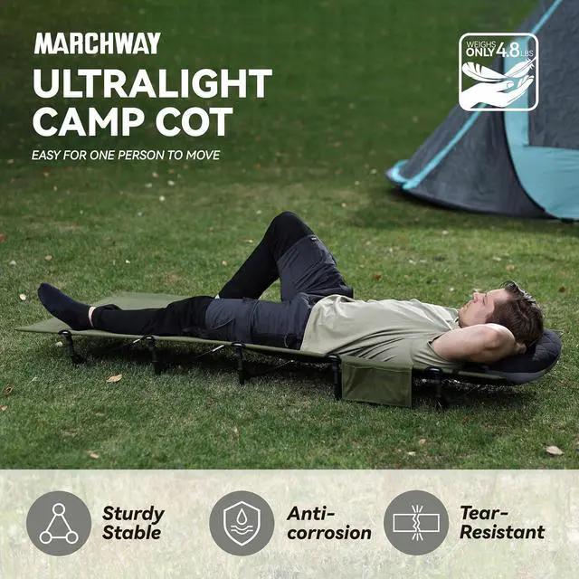 Alt view image 2 of 7 - MARCHWAY Ultralight Folding Tent Camping Cot Bed, Portable Compact for Outdoor Travel, Base Camp, Hiking, Mountaineering, Lightweight Backpacking (Army Green)
