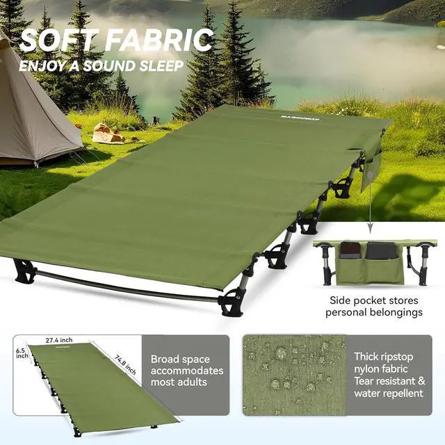 Alt view image 3 of 7 - MARCHWAY Ultralight Folding Tent Camping Cot Bed, Portable Compact for Outdoor Travel, Base Camp, Hiking, Mountaineering, Lightweight Backpacking (Army Green)