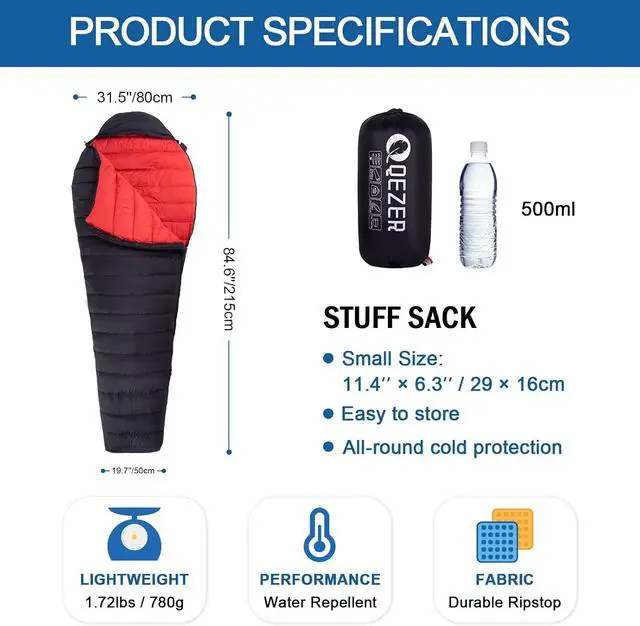 Alt view image 2 of 7 - Ultralight Down Sleeping Bag for Adults, 600 Fill Power Backpacking | Warm And Cold Weather, 600 Fill Power Down, Compact Carry, Hiking Camping Backpacking