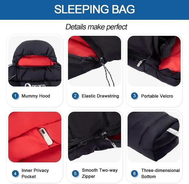 Alt view image 4 of 7 - Ultralight Down Sleeping Bag for Adults, 600 Fill Power Backpacking | Warm And Cold Weather, 600 Fill Power Down, Compact Carry, Hiking Camping Backpacking